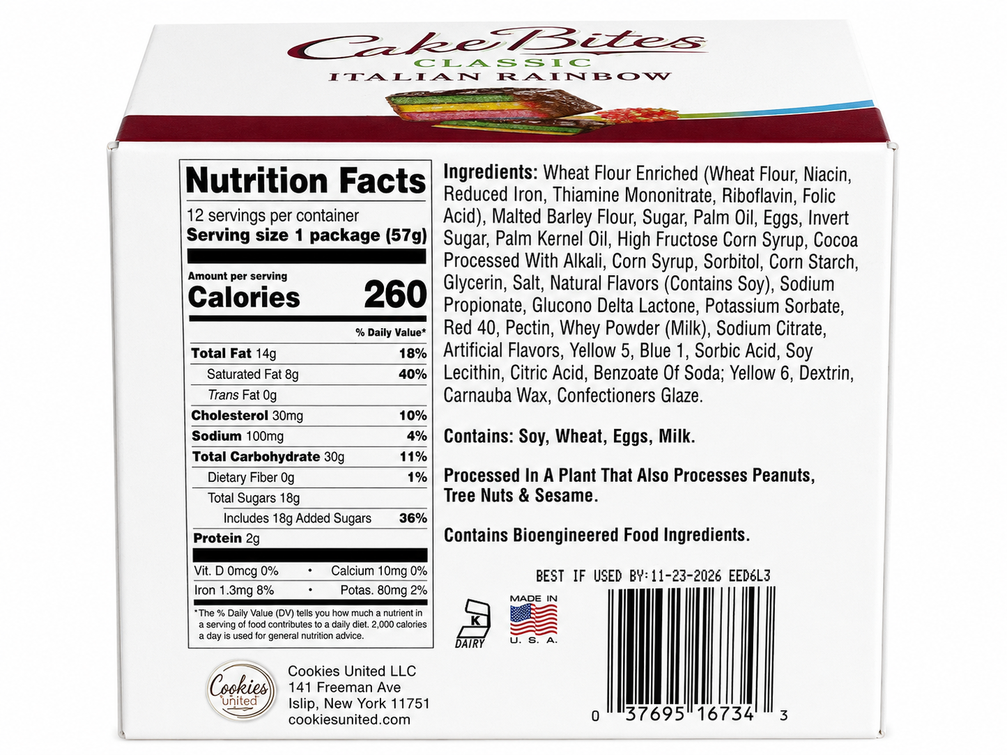 CakeBites Classic Italian Rainbow – 12 Individually Packaged Cake Snacks