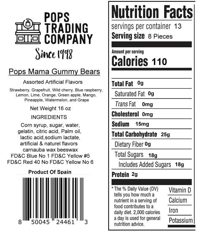 Pops Trading Company Gummy /Gummi Bears 5 Fruit Flavors -8 oz product detail image - Pops Trading Company