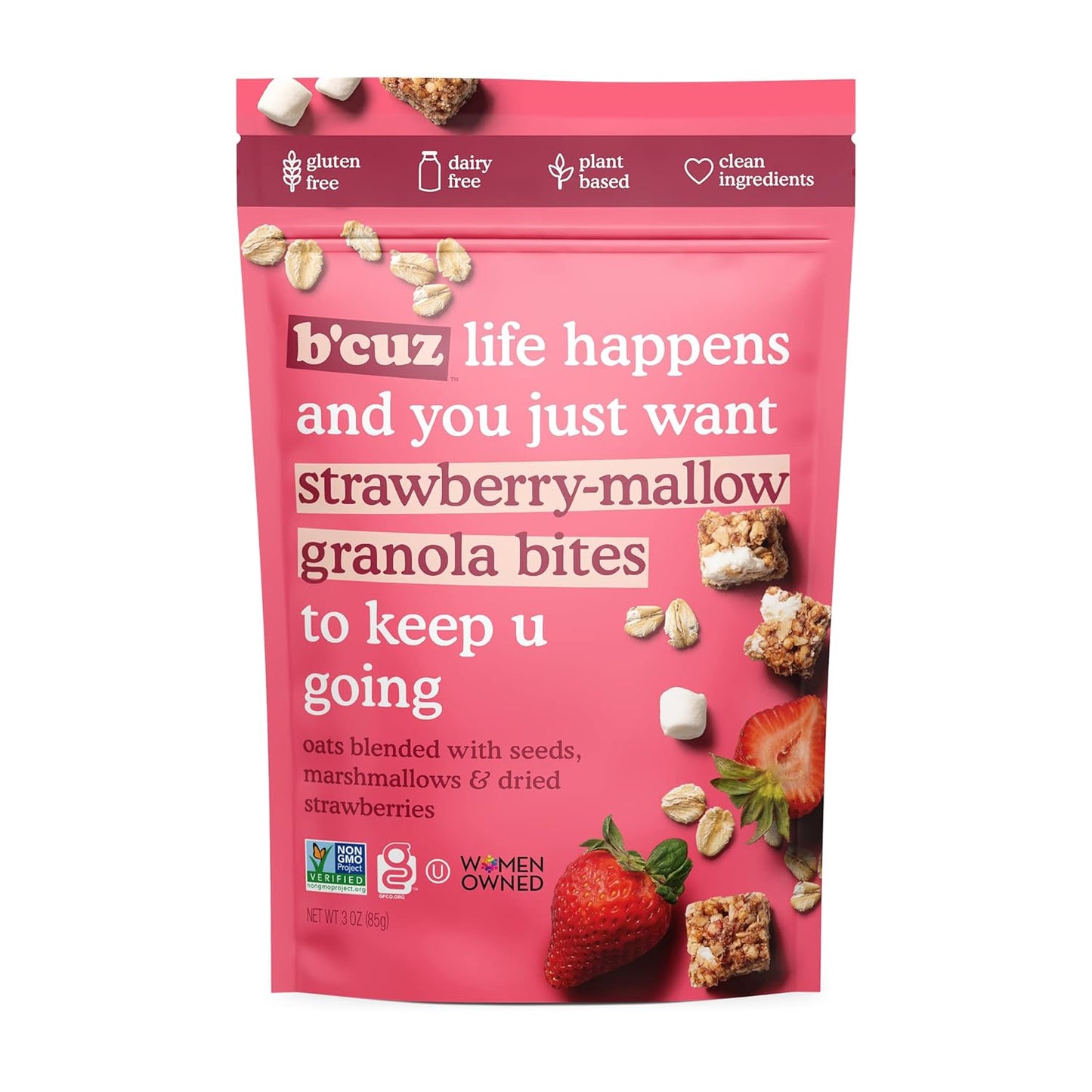 B'cuz Granola Bites Strawberry Mallow 3oz product detail image - Pops Trading Company