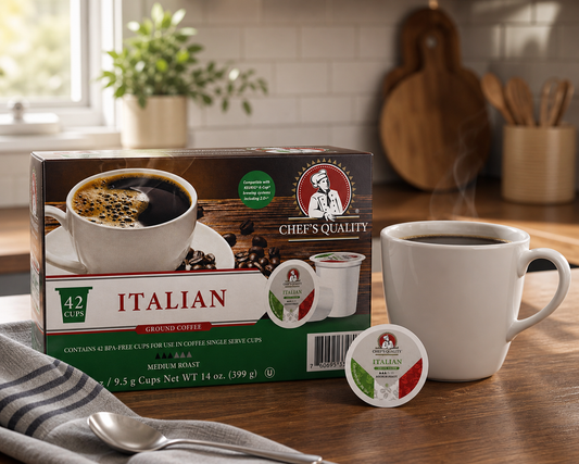Chef's Quality Italian Roast Single Serve Coffee Cups 42ct product image at Pops Trading Company