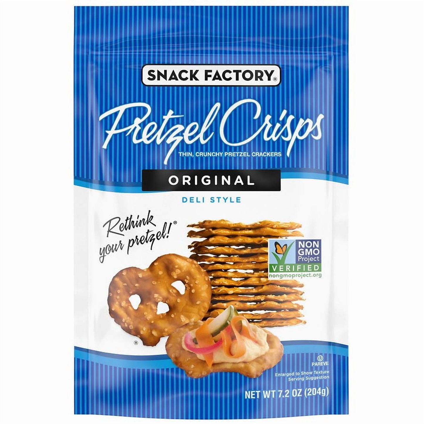 The Snack Factory Pretzel Crisps Original 7.2 oz Pack of 2 front package image - Pops Trading Company