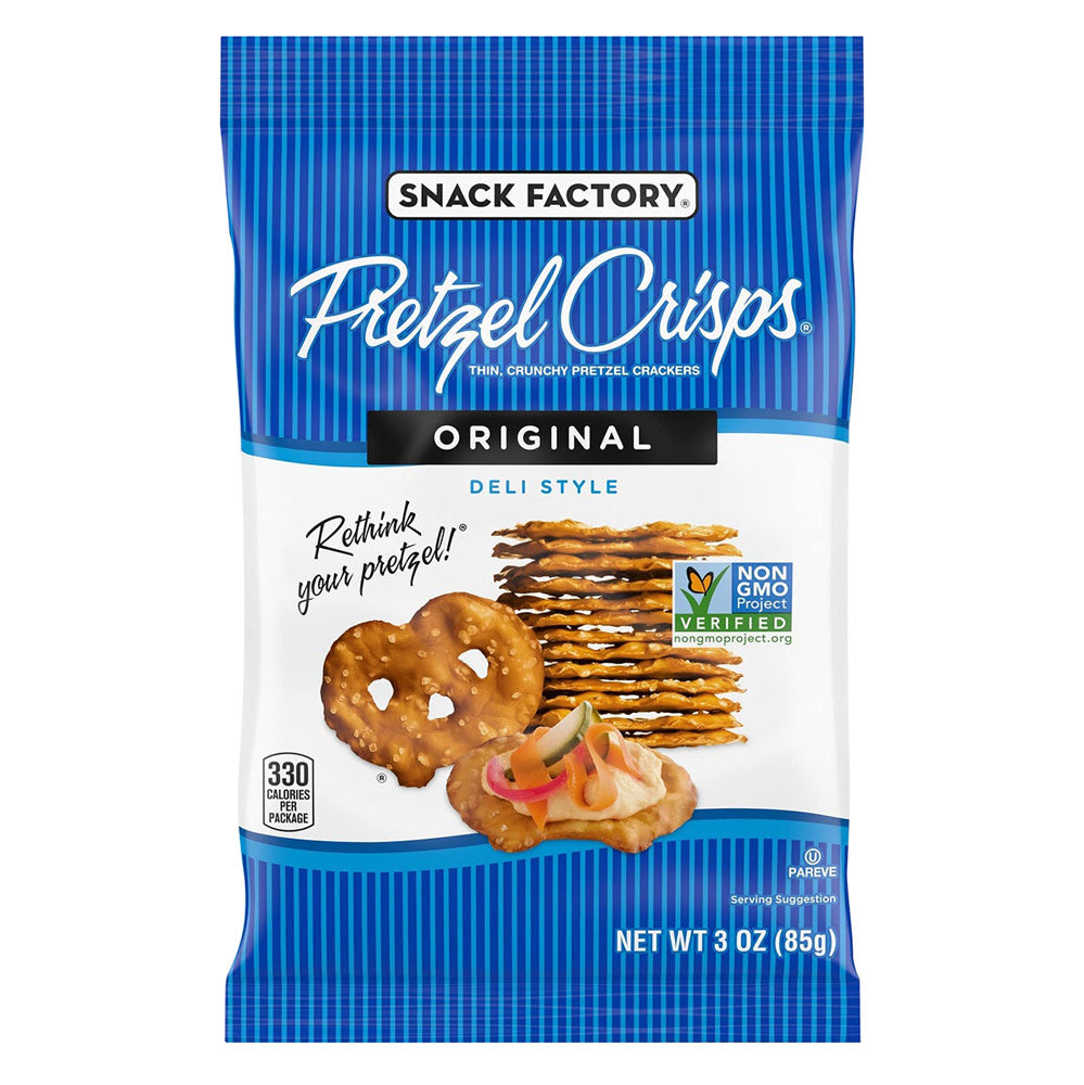 Snack Factory Pretzel Crisps Original 3 oz product package image