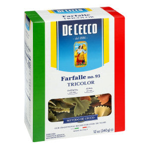 De Cecco Farfalle Tricolor Pasta 12 oz Box front package image - Pops Trading Company