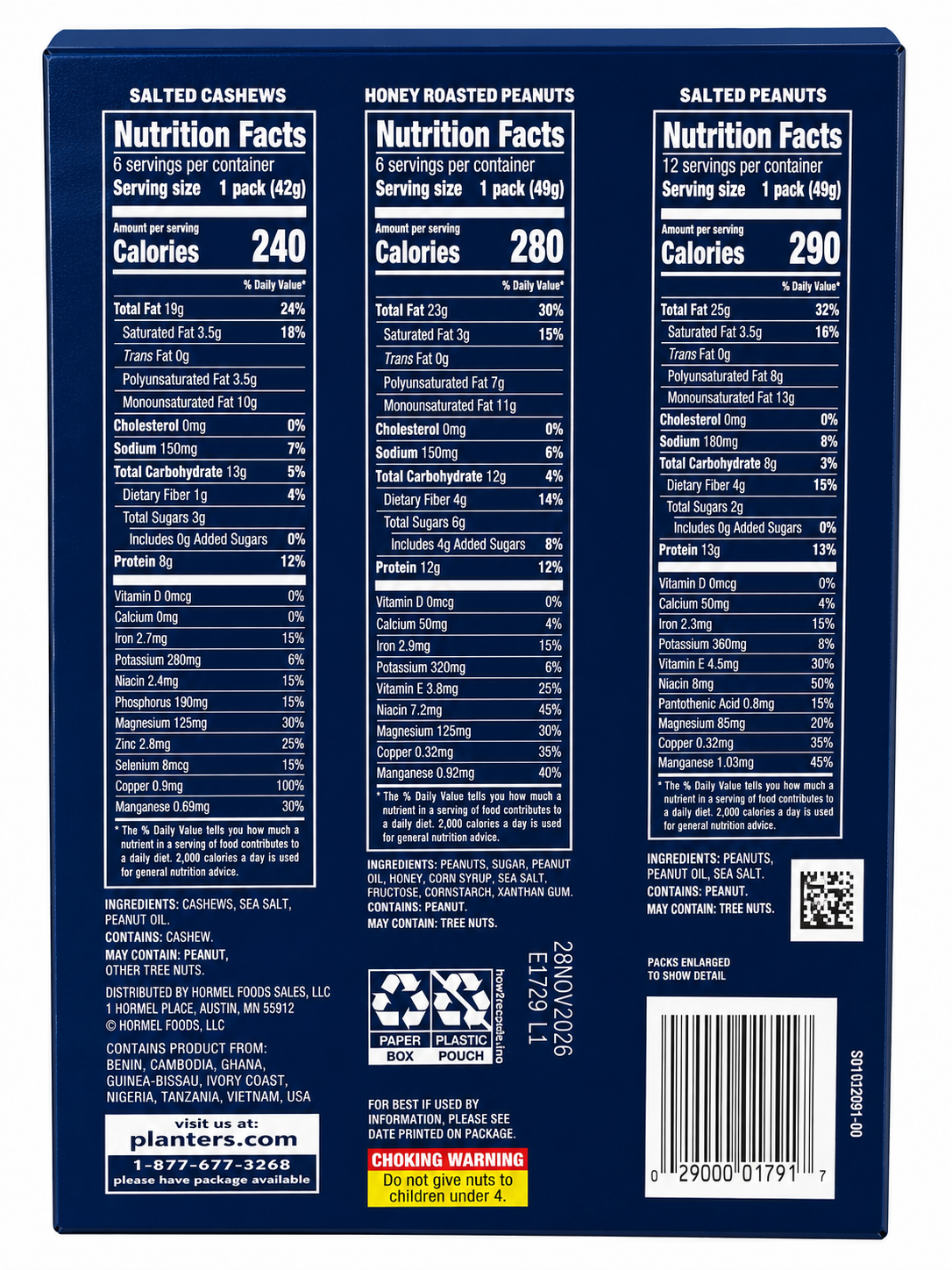 Planters Single-Serve Variety Pack – 24 Count Peanuts & Cashews