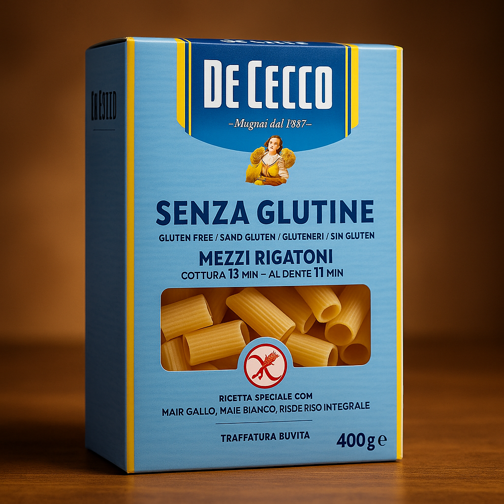 De Cecco Gluten Free Mezzi Rigatoni-12Oz – Imported Italian Pasta package image
