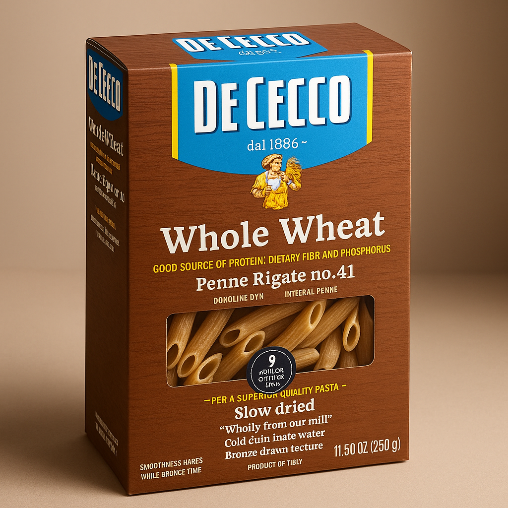 De Cecco Penne Rigate 100% Whole Wheat 13.25Oz – Imported Italian Pasta package image