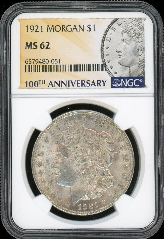 1921 Morgan Silver Dollar NGC MS62 100th Anniversary Label Certified Coin- 051
