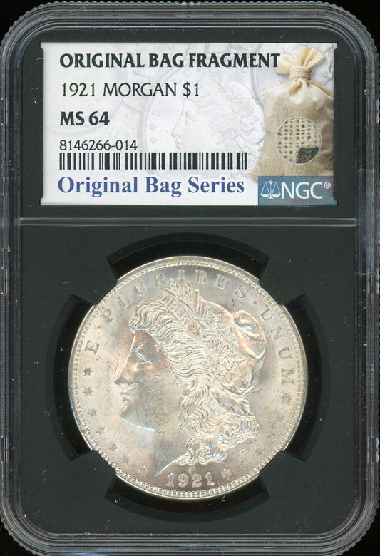 1921 Morgan Silver Dollar NGC MS64 Original Bag Fragment Label Certified Coin 014