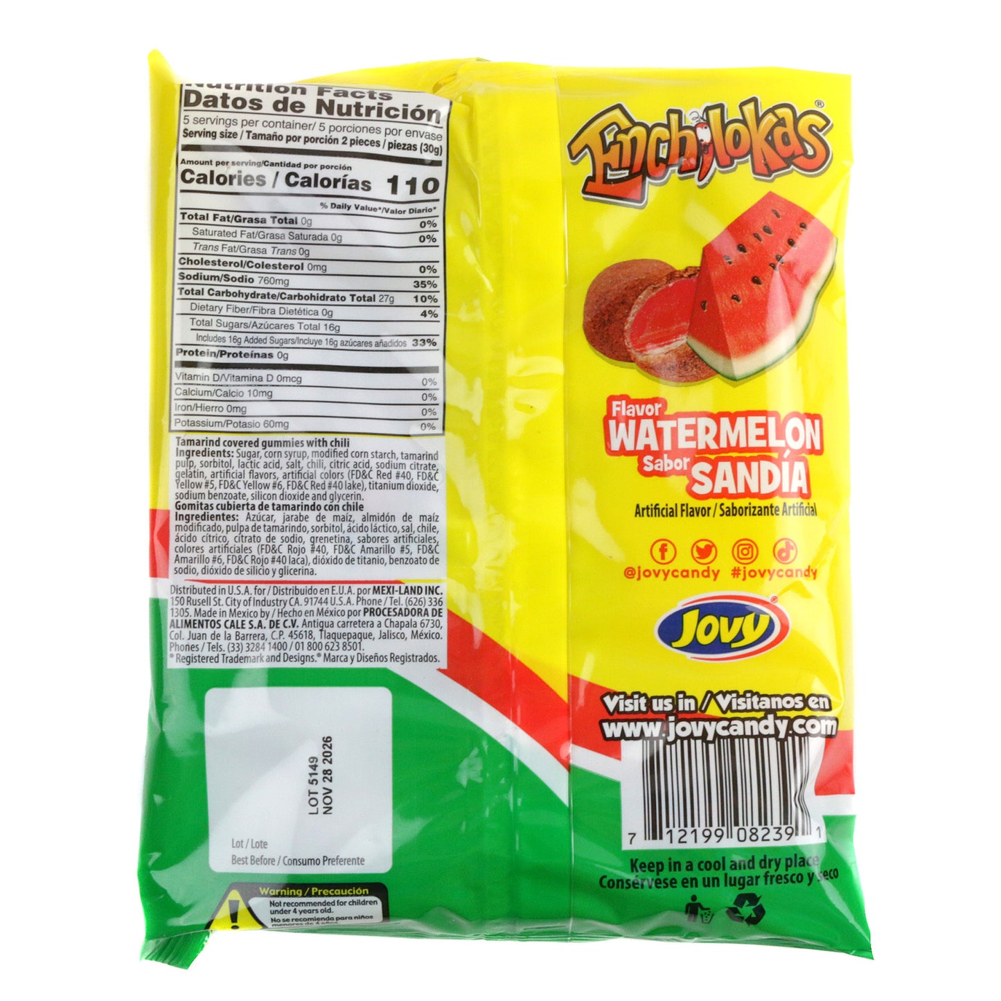 Jovy Watermelon Enchilokas Gummy Candy with Tamarind & Chili 5.29 oz 2 Pack product image at Pops Trading Company