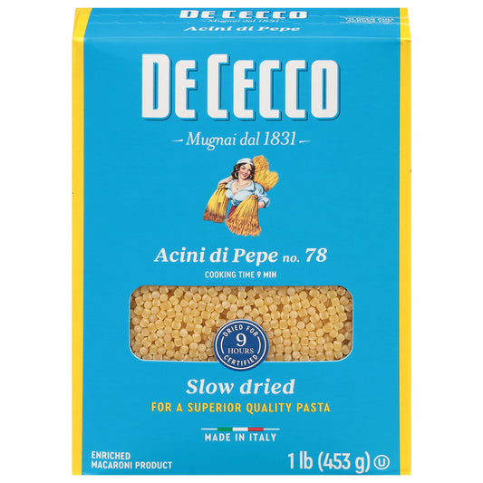 De Cecco Acini Di Pepe No. 78 Pasta, 16 oz – Contains Wheat, Free from Dairy, Eg