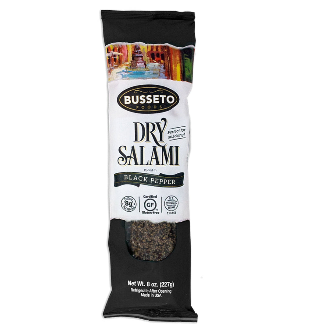 Busseto Dry Cured Salami with Black Pepper – 8 oz Italian Salami Chub