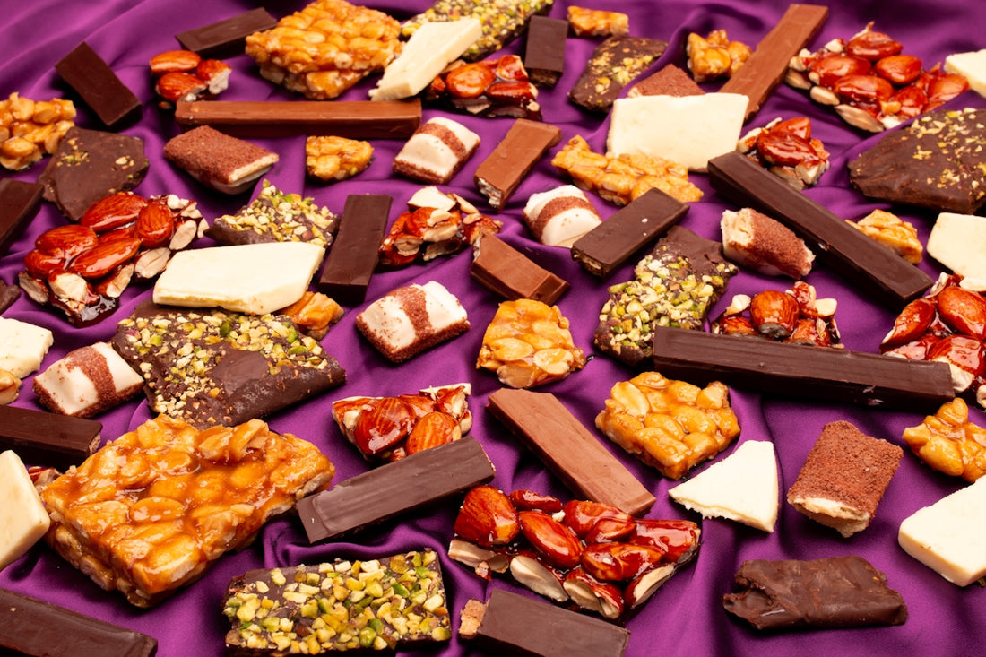 Assortment of chocolate bars and nougat candies