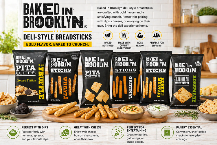 Baked in Brooklyn deli style breadsticks snack sticks