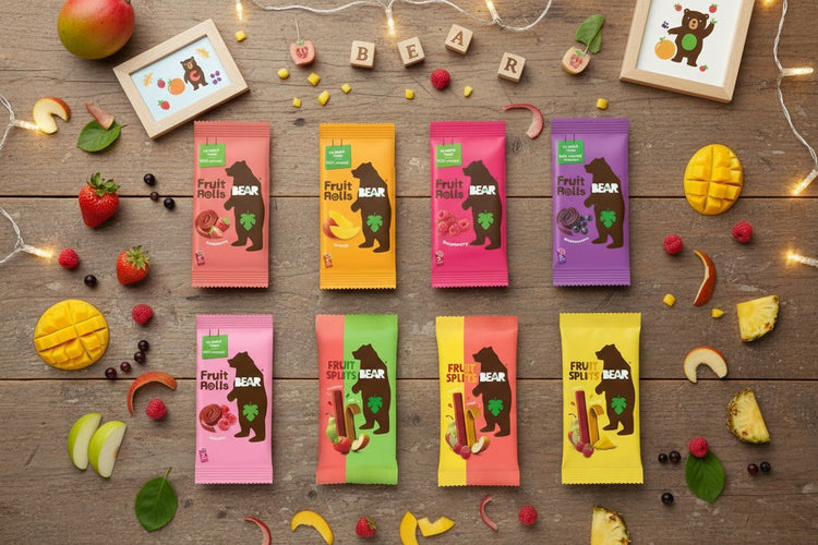 BEAR fruit rolls and fruit splits real fruit snack packs for kids and healthy snacking