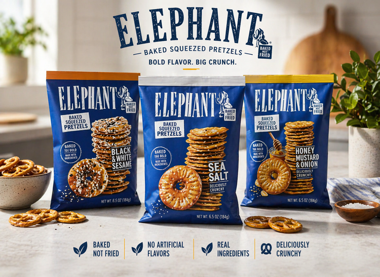 Elephant baked squeezed pretzels thin crunchy pretzel snack products
