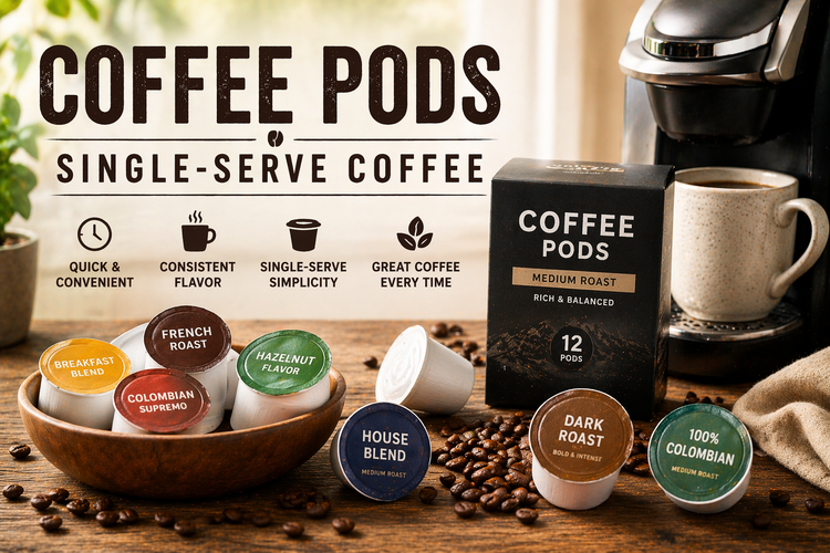 coffee pods and single serve coffee cups for quick brewing and office coffee use