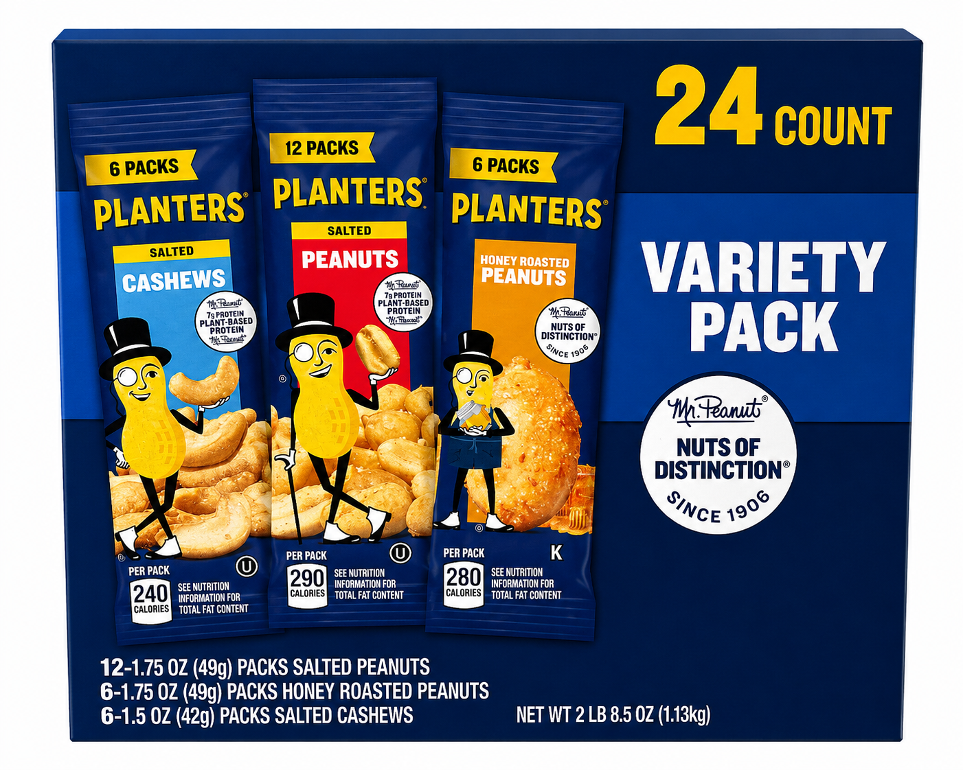 Planters Single-Serve Variety Pack – 24 Count Peanuts & Cashews