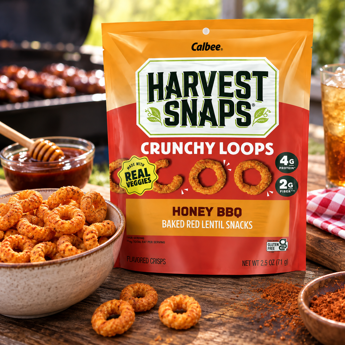 Harvest Snaps Crunchy Loops Honey BBQ Baked Red Lentil Snacks, Gluten Free, Non-GMO