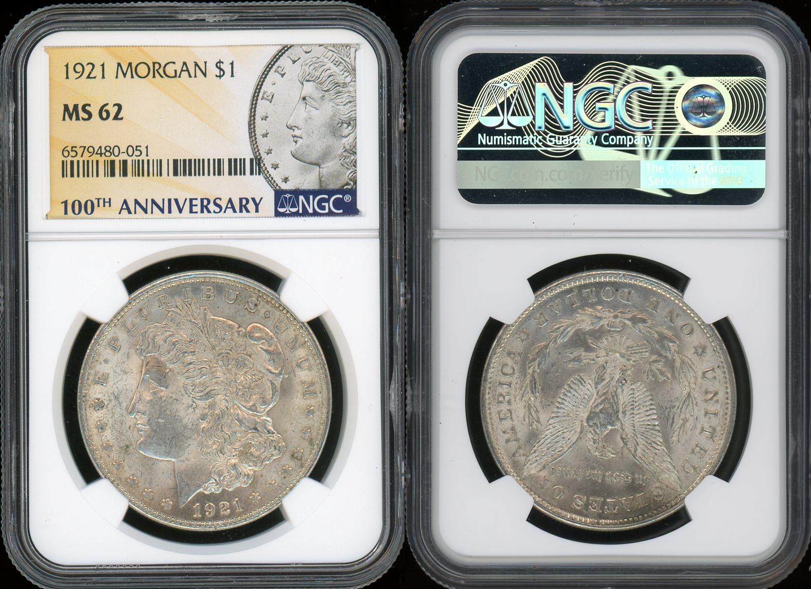 1921 Morgan Silver Dollar NGC MS62 100th Anniversary Label – Pops