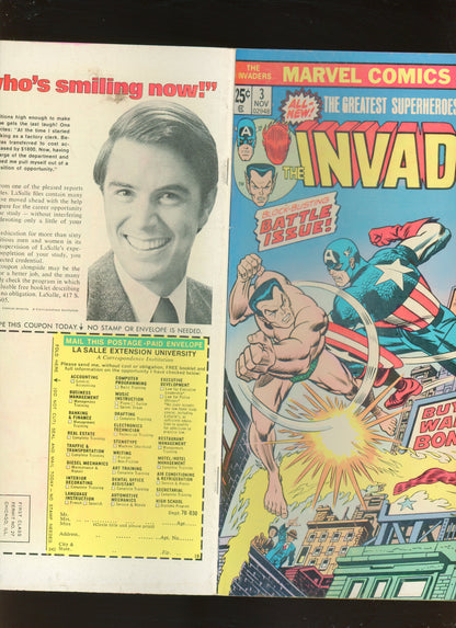 The Invaders #3 (1975) 1st U-Man Captain America Black Knight