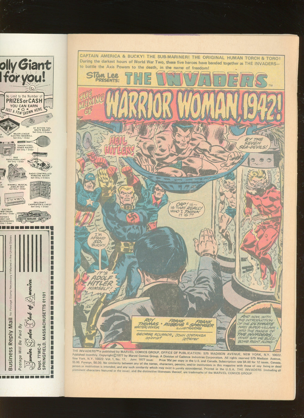 The Invaders #17 (1977) 1st Warrior Woman Marvel Newsstand
