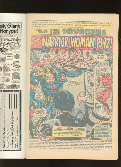 The Invaders #17 (1977) 1st Warrior Woman Marvel Newsstand