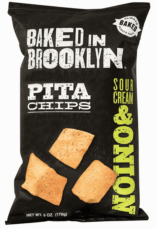 Baked in Brooklyn Sour Cream & Onion Pita Chips 6 oz 1 Pack product image at Pops Trading Company