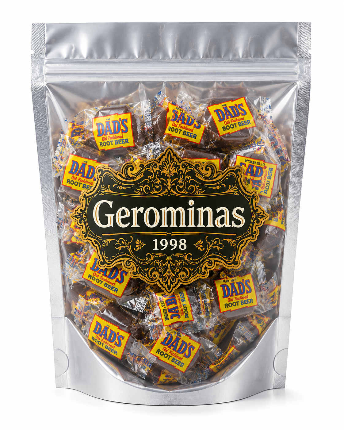 Gerominas Root Beer Barrels 8 oz product image from Gerominas at Pops Trading Company