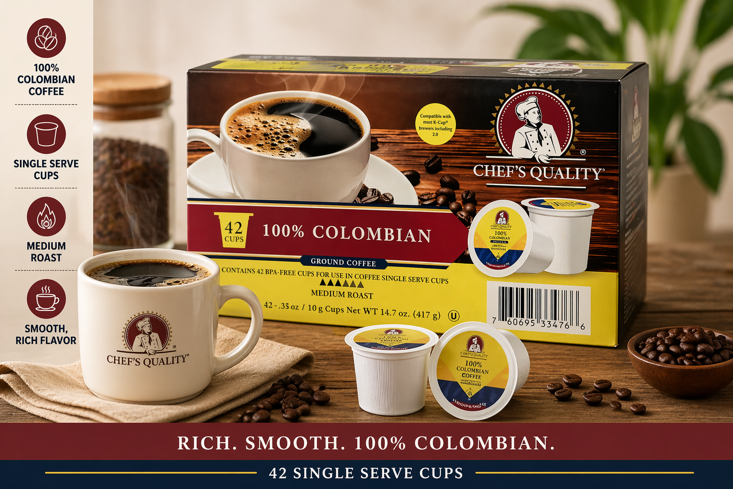 Chef's Quality 100% Colombian Single Serve Coffee Cups 42ct product image at Pops Trading Company
