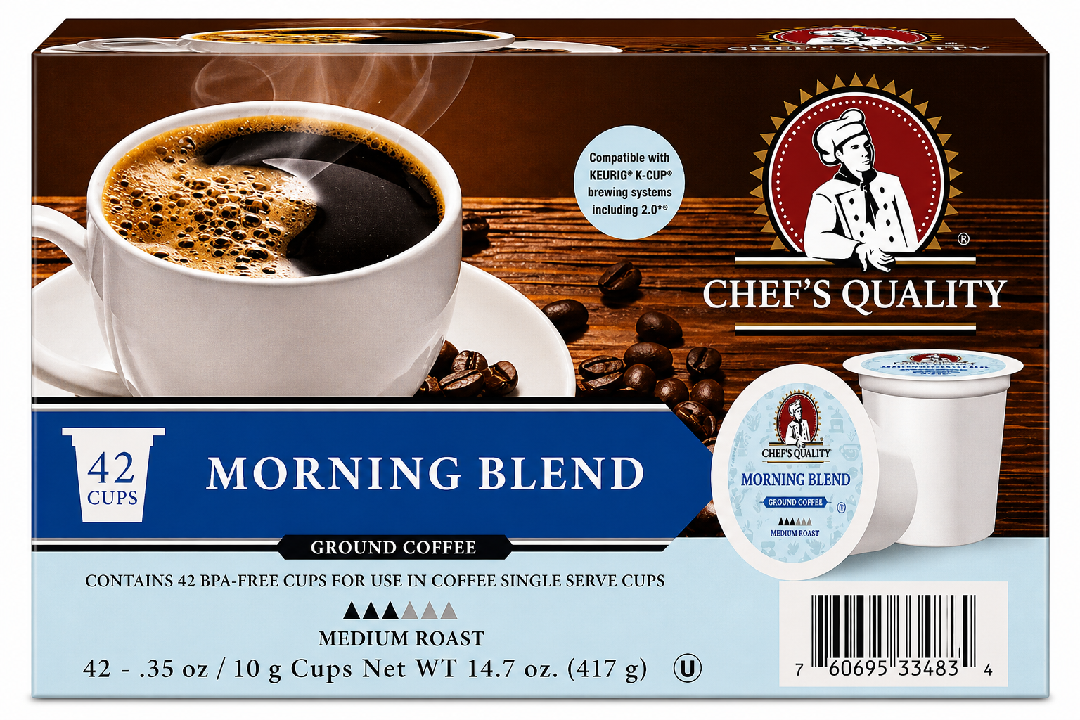 Chef's Quality Morning Blend Single Serve Coffee Cups 42ct product image at Pops Trading Company