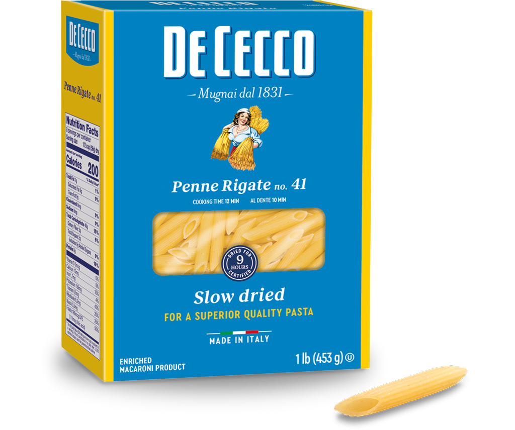 De Cecco Pasta Penne Rigate # 41 Pasta 3-1lb Boxes front package image - Pops Trading Company