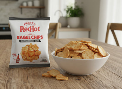 Snack Iconic Frank’s RedHot Seasoned Bagel Chips, 5oz Bag nutrition facts and ingredients image - Pops Trading Company