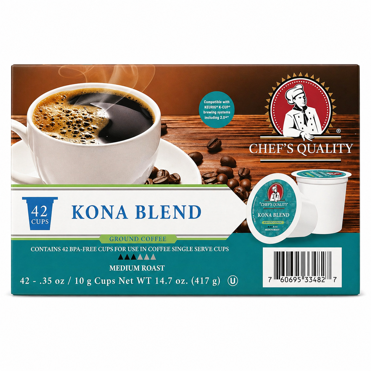 Chef's Quality Kona Blend Single Serve Coffee Cups 42ct product image at Pops Trading Company