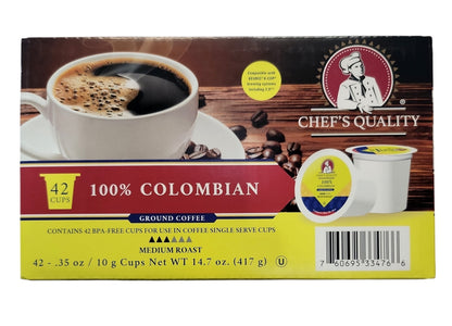 Chef's Quality 100% Colombian Single Serve Coffee Cups 42ct product image at Pops Trading Company