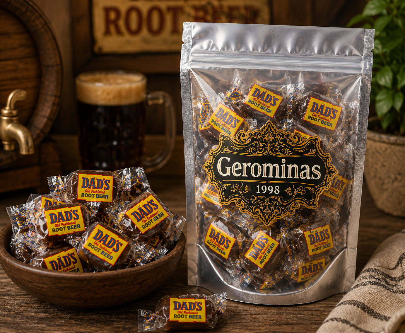 Gerominas Root Beer Barrels 5 lb product image from Gerominas at Pops Trading Company