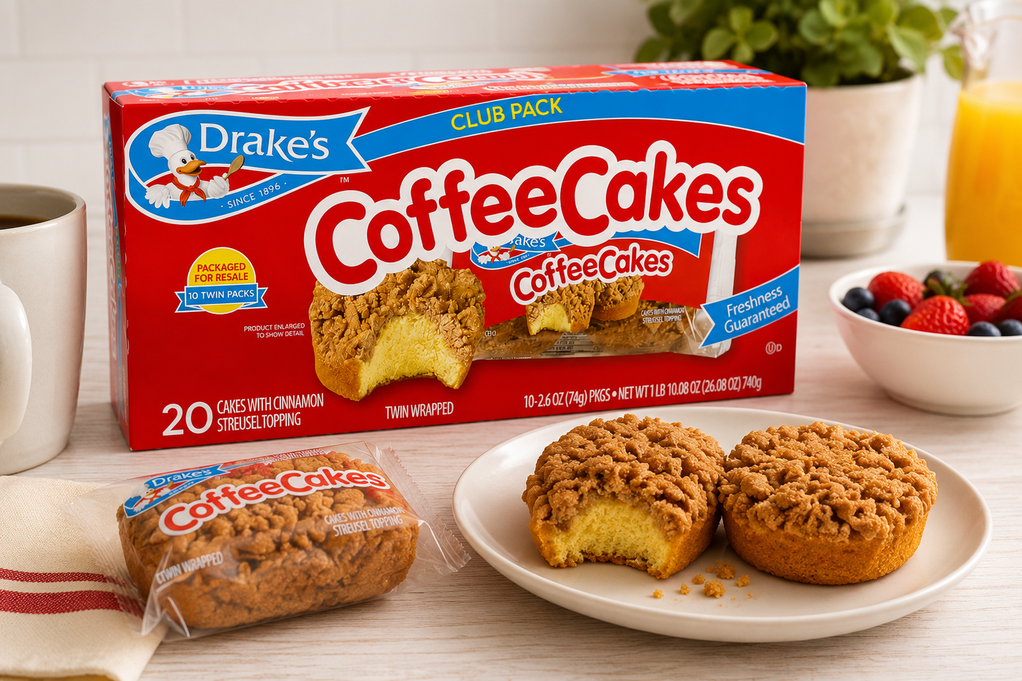 Drake's Coffee Cakes Club Pack – 20 Cinnamon Streusel Cakes, 26.08 oz