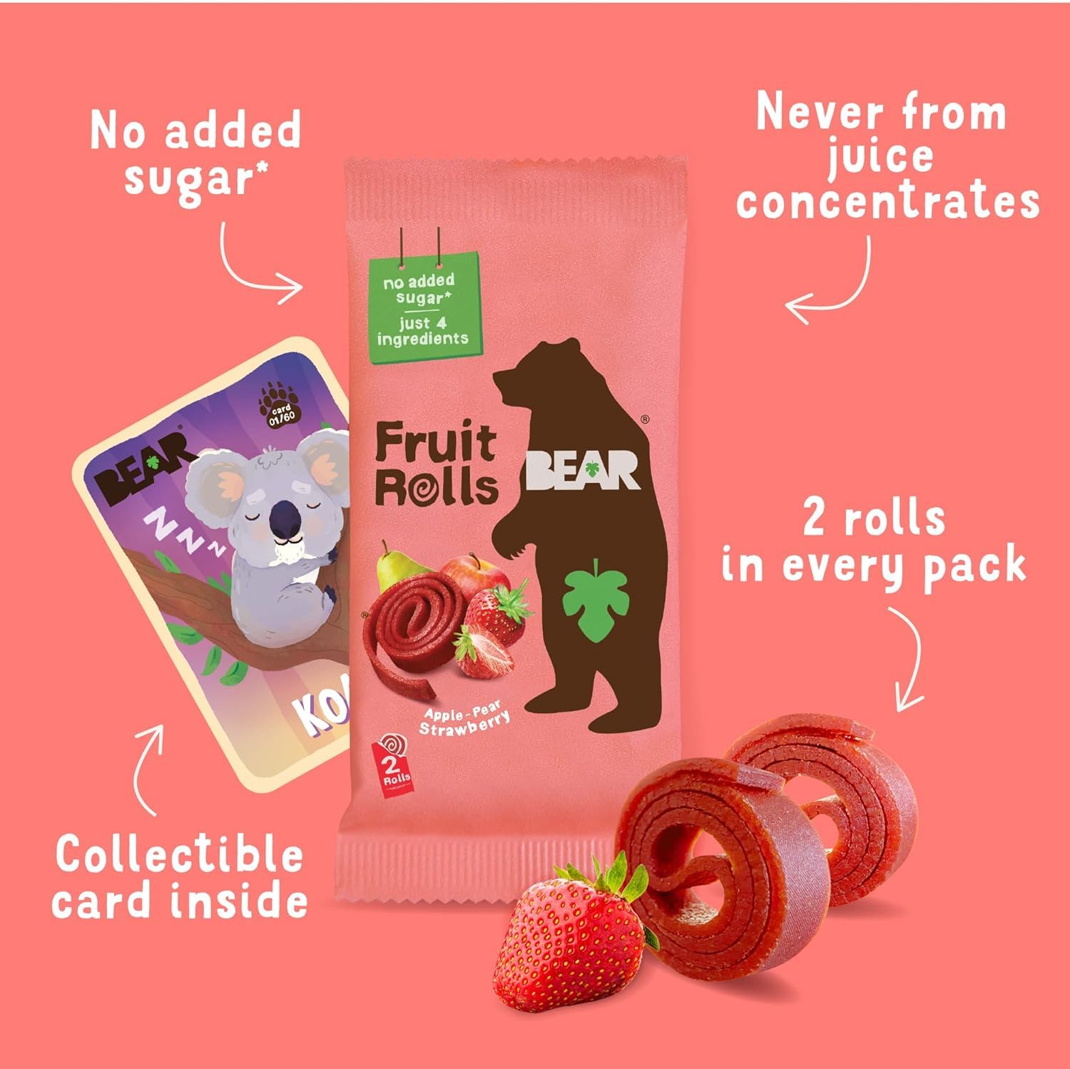 BEAR Strawberry Fruit Rolls 5 Pack 2 Pack product image from BEAR Snacks at Pops Trading Company