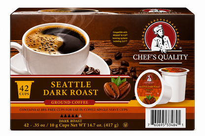 Chef's Quality Seattle Dark Roast Single Serve Coffee Cups 42ct product image at Pops Trading Company