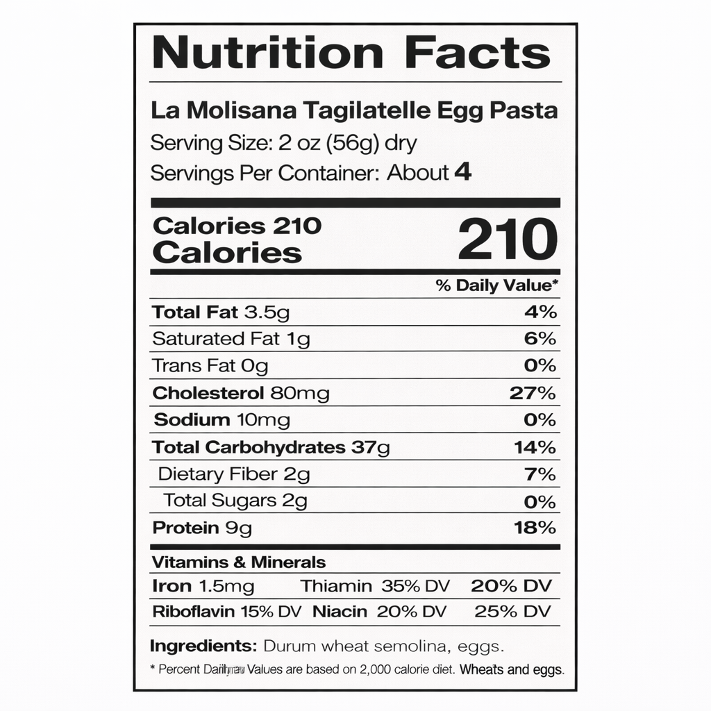 La Molisana Tagliatelle Egg Pasta – 3 Pack (3 × 8.8 oz Boxes) back package image - Pops Trading Company