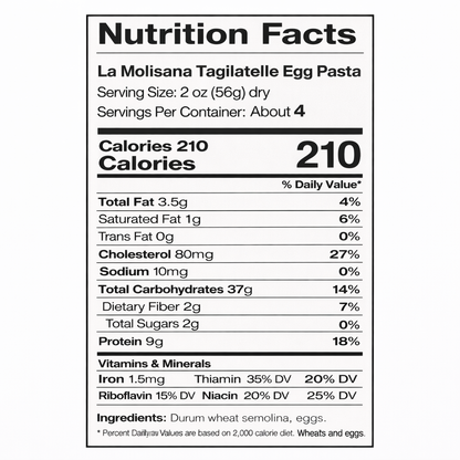 La Molisana Tagliatelle Egg Pasta – 3 Pack (3 × 8.8 oz Boxes) back package image - Pops Trading Company