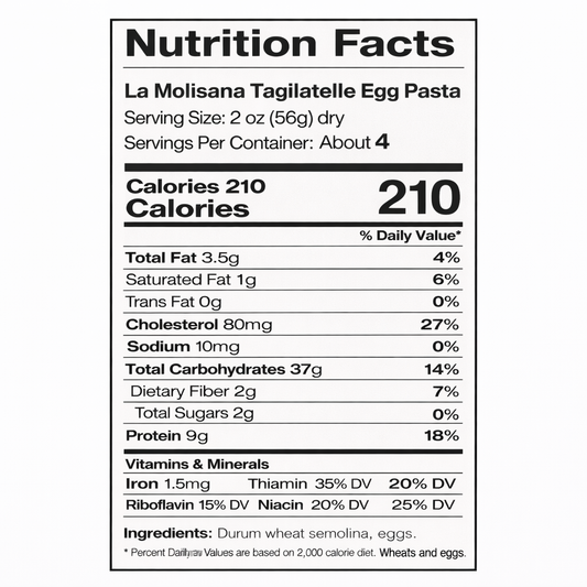 La Molisana Tagliatelle Egg Pasta – 3 Pack (3 × 8.8 oz Boxes) back package image - Pops Trading Company