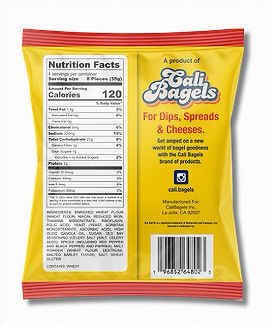 Snack Iconic OLD BAY Seasoned Bagel Chips, 5oz Bag Vegan, Plant Based back package image - Pops Trading Company
