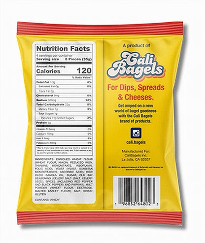 Snack Iconic OLD BAY Seasoned Bagel Chips, 5oz Bag Vegan, Plant Based back package image - Pops Trading Company