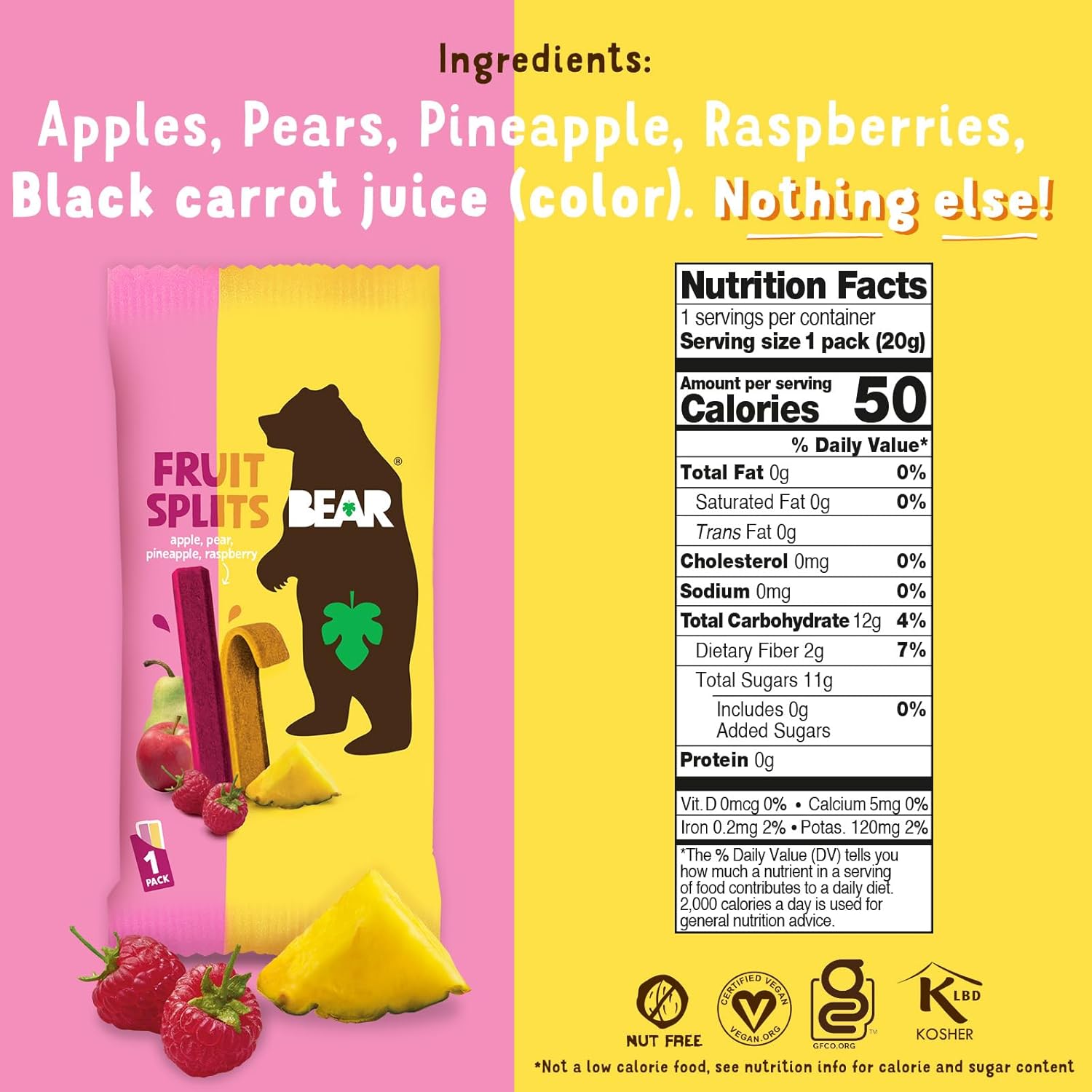 BEAR Raspberry Pineapple Fruit Splits 3.5 oz Box 3 Pack product image from BEAR Snacks at Pops Trading Company