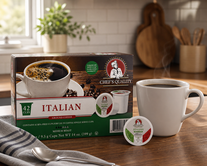 Chef's Quality Italian Roast Single Serve Coffee Cups 42ct product image at Pops Trading Company