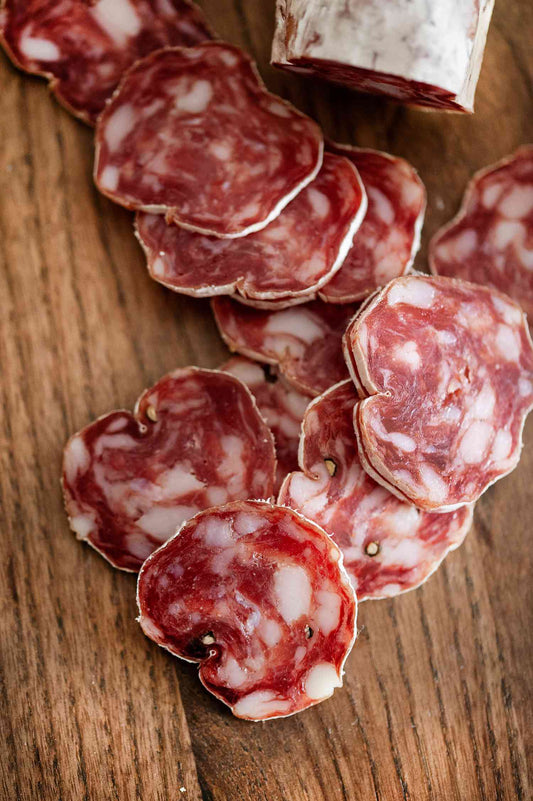 Busseto Dolce Sopressata Chub 8oz Special Order Item: back package image - Pops Trading Company