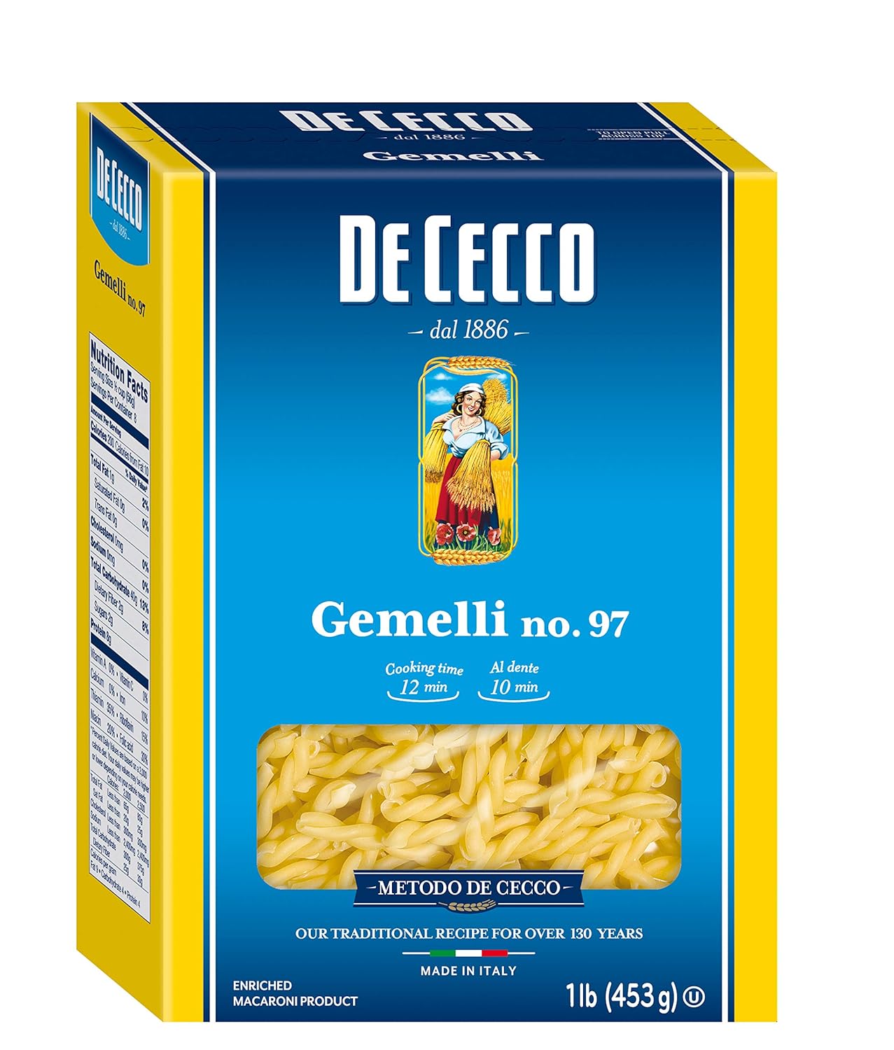De Cecco Pasta Custom Bundle 1 lbs Ea Penne Rigate, Orecchiette & Gemellii back package image - Pops Trading Company