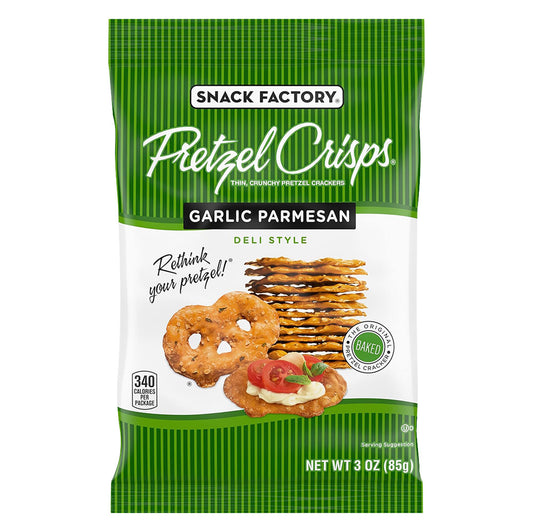 Snack Factory Pretzel Crisps Garlic Parmesan 3 oz product package image