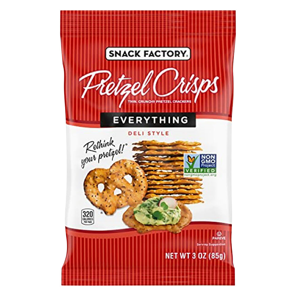 Snack Factory Pretzel Crisps Everything 3 oz product package image