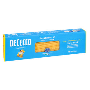 De Cecco Bucatini No. 15 Pasta 16 oz front package image - Pops Trading Company